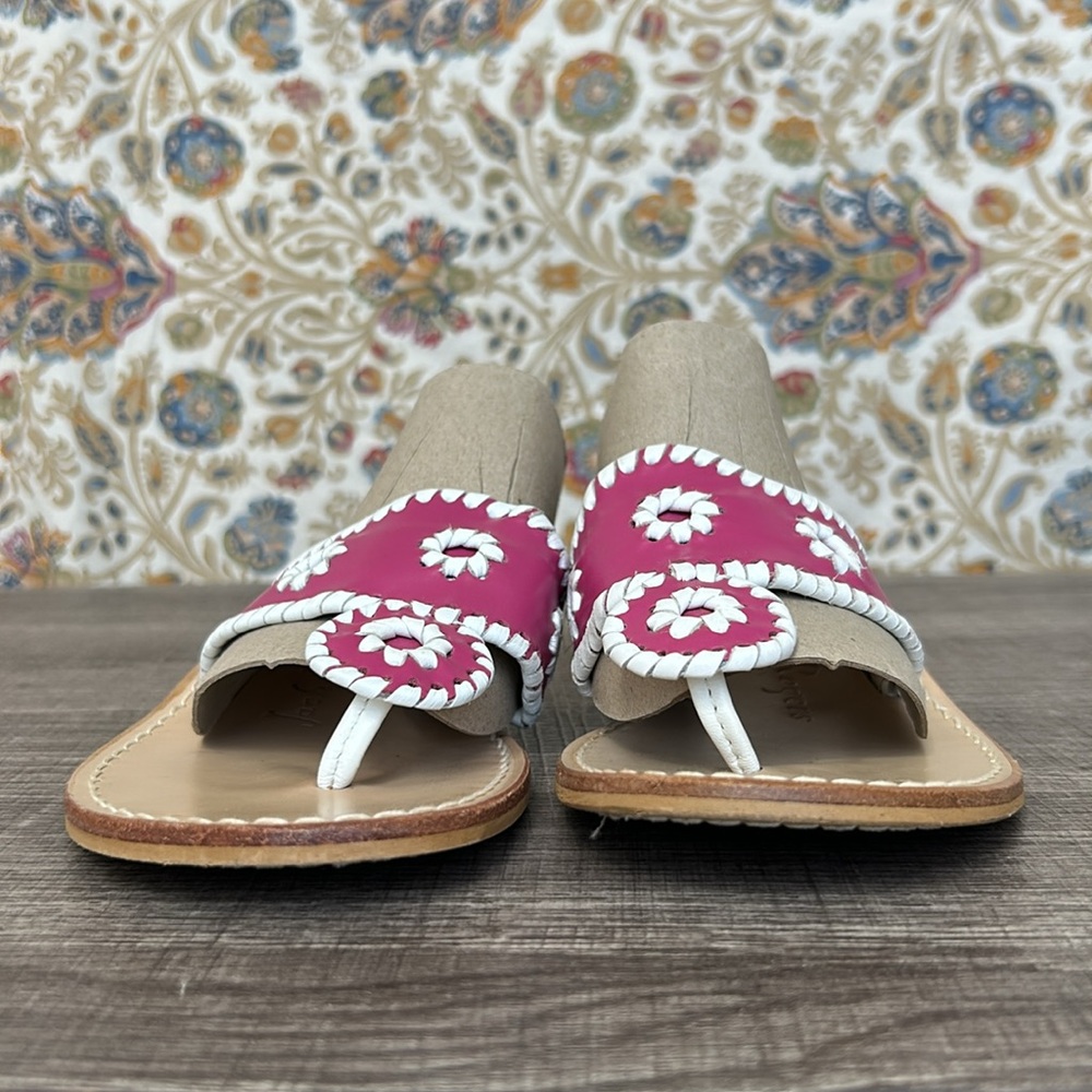 SOLD Jack Rogers Pink/Cream Navajo Leather Flat Sandals Whipstitch Barbiecore 7 - Picture 3 of 14